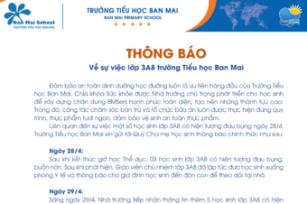 Thông báo về sự việc lớp 3A8 trường Tiểu học Ban Mai